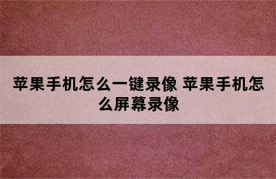 苹果手机怎么一键录像 苹果手机怎么屏幕录像